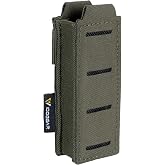 IDOGEAR Single Pistol Mag Pouch MOLLE Elastic 9mm | Magazine Pouch | Open-Top Bungee | Laser-Cut Panel | Water-Resistant | Fits 9mm .40 M1911 92F | Flashlight Holster