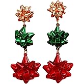Christmas Bow Earrings Xmas Drop Dangle Stud Earrings Holiday Red Green Triple Bowknot Earrings Christmas Party Jewelry for Women