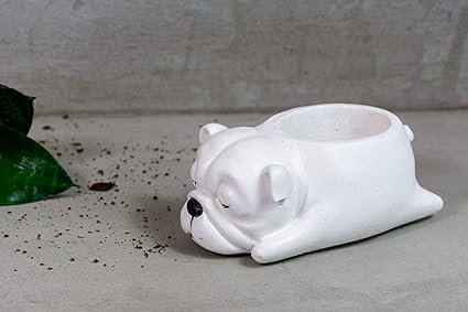 Eliteearth Concrete Bulldog Planter (White)