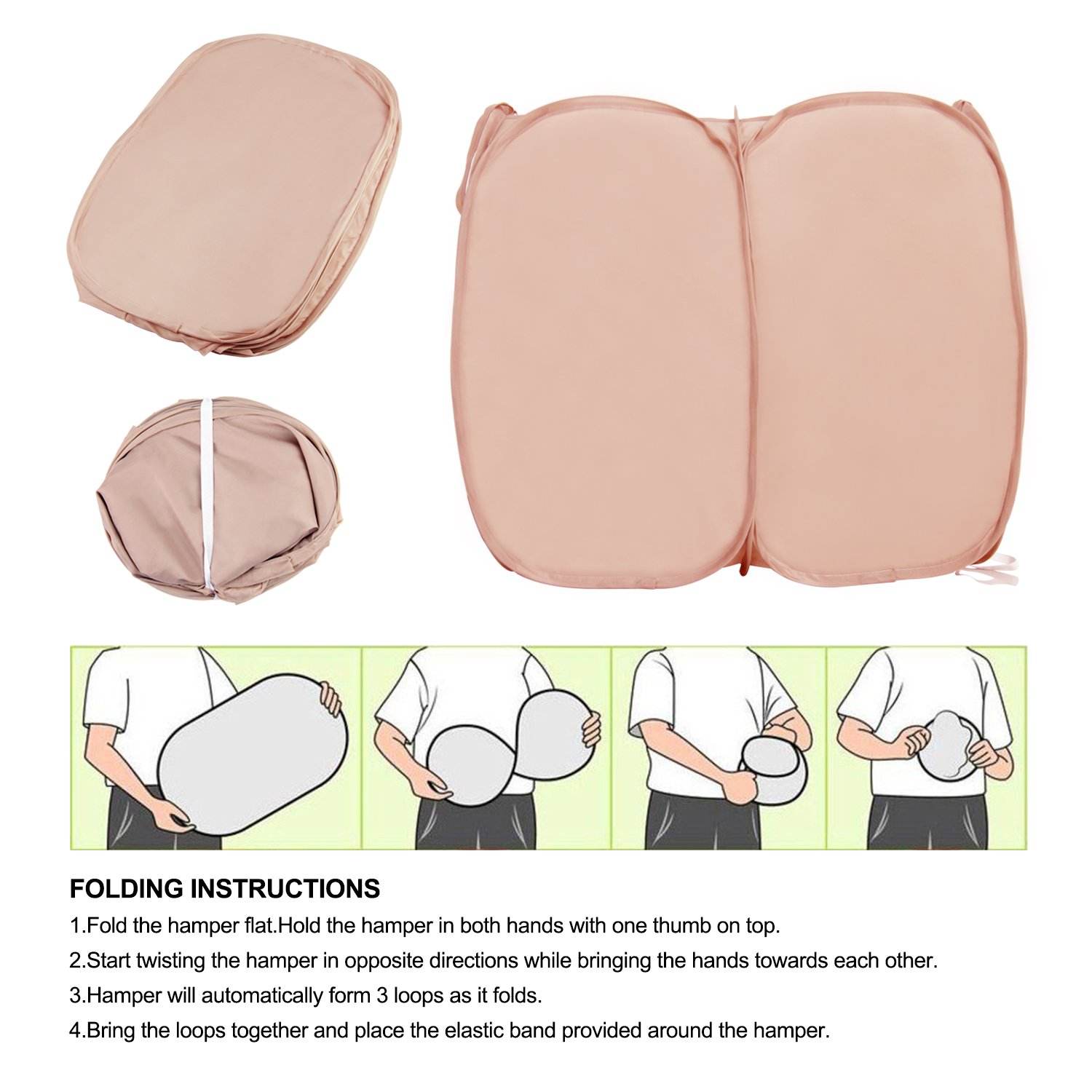 Wäschekorb, WOWGO 2 IN 1 Pop Up Wäschekorb Faltbarer Nylon Wäschebeutel Faltschachtel Aufbewahrung für Wäsche Spielzeug Auf Lager-braun