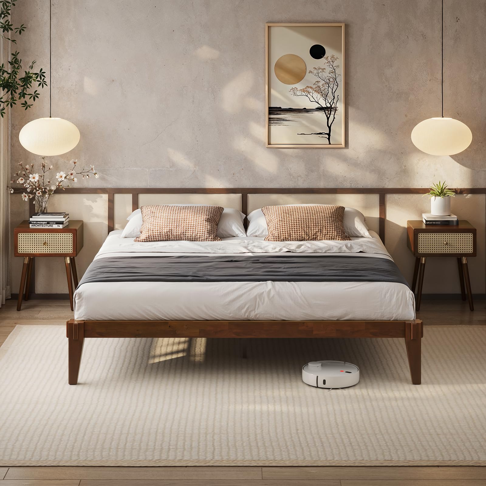 Photo 1 of Bme Chalipa 14” King Bed Frame - Solid Wood Platform Bed - Japanese Joinery Bed Frame - Wood Slat Support - No Box Spring Needed - Easy Assembly - Minimalist & Modern Style, Walnut
