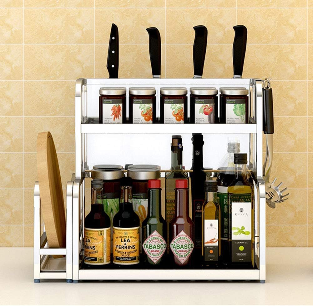 Home Spice Rack, Stainless Steel Seasoning Storage Rack 2 Tier