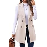 ELLEVEN Women’s Tweed Long Vest Sleeveless Herringbone Double Breasted Fall Winter Blazer Jackets Casual Fashion Outerwear