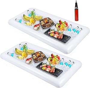 2 PCS Inflatable Serving/Salad Bar Tray Food Drink Holder - BBQ Picnic Pool Party Buffet Luau Cooler,with a drain plug