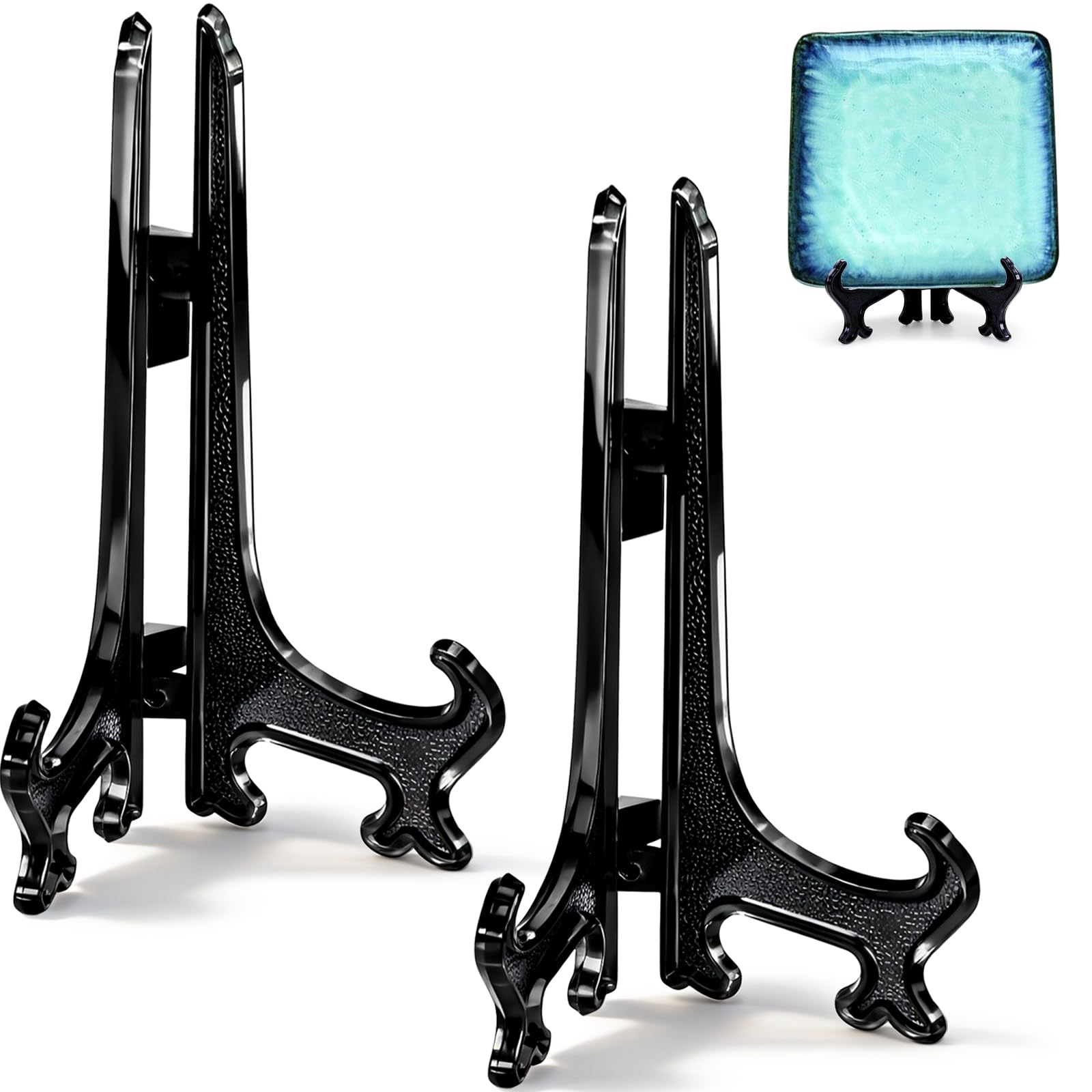 Funzhan 2pcs Black Plastic Acrylic Easels Fold Display Stand Plastic Picture Frame Plate Stands Holders Artwork Business Weddings - 7 Inch