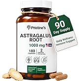 PRISTINE'S Astragalus Root Capsules, Adaptogen for Immunity &amp; Lung Health | Glass Bottle Astragalus Supplement, 1000mg, 90 Day Supply, Vegan, Non-GMO, Gluten-Free; Huang Qi, A Traditional Chinese Herb