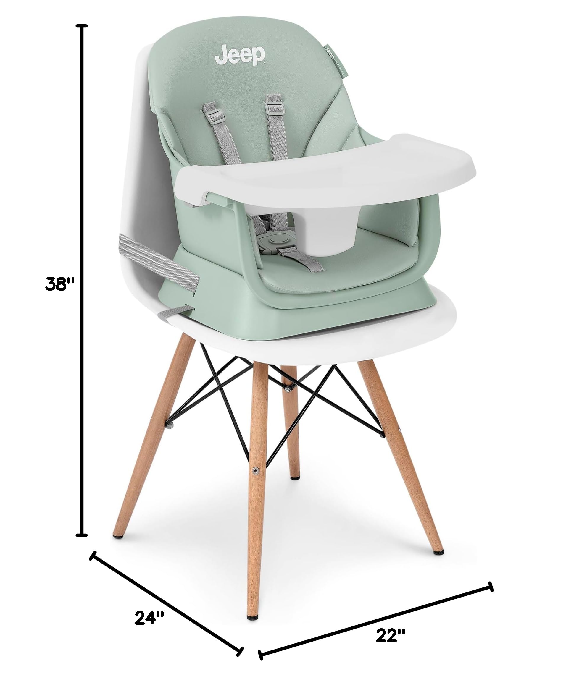 Jeep Milestone 6-in-1 High Chair by Delta Children - High Chair Converts to Stool, Booster Seat, Toddler Chair, Activity Table and Desk and Chair, Sage Green
