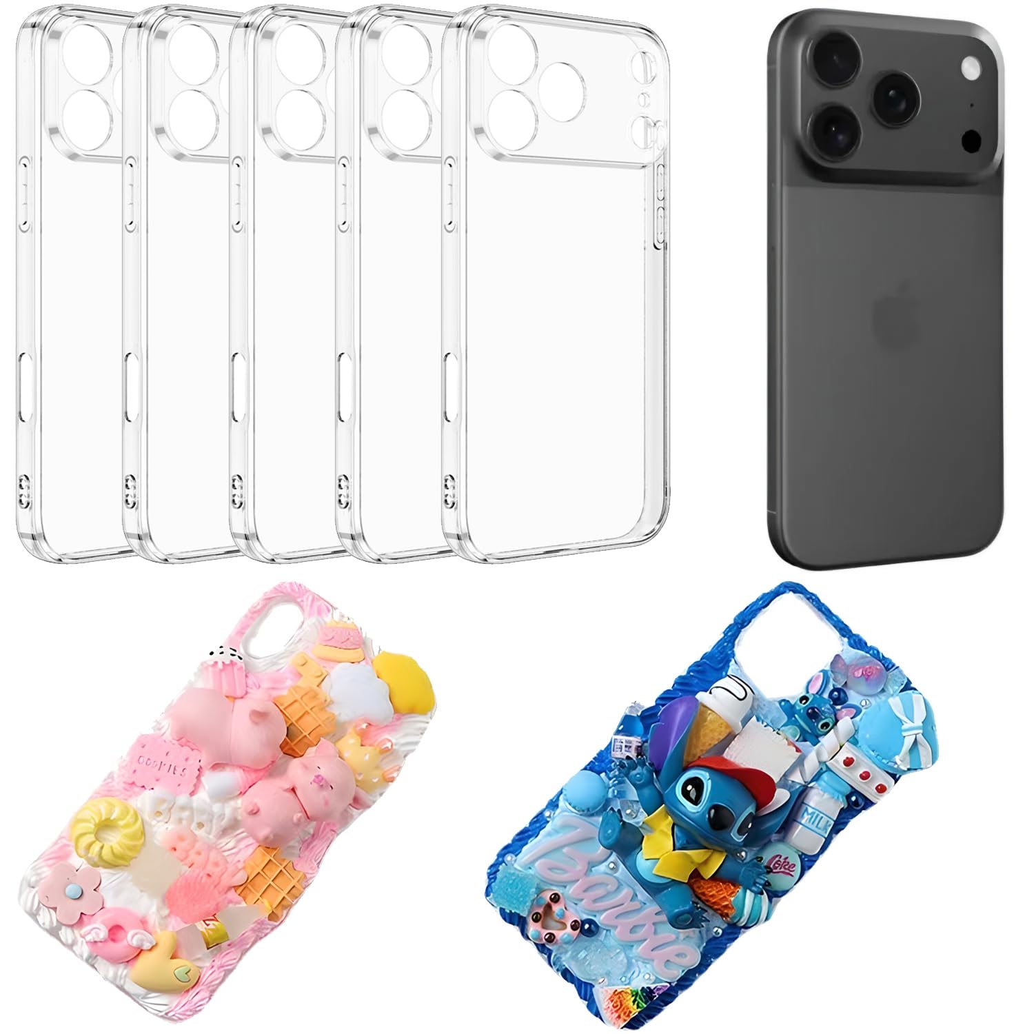 stino 5 Pack Phone Junk Case for iPhone 13 14 15 16, DIY Decorative Clear Crystal Transparent Cases for Custom Design (for iPhone 17 Pro Max)