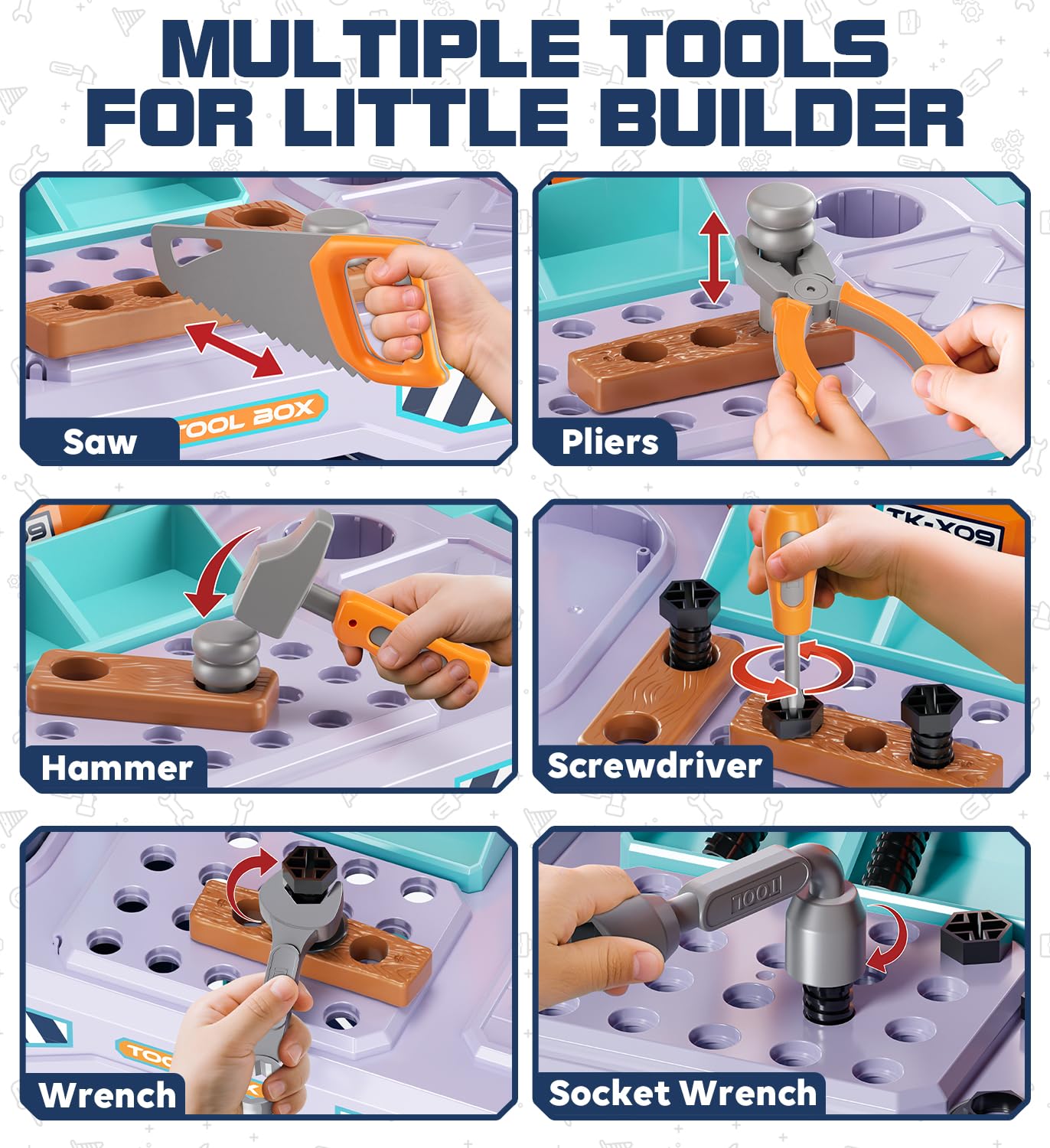 Lehoo Castle Werkbank Kinder 83cm Großformat, Transformierbarer LKW mit Elektrischem Werkzeug Bohrhammer mit Licht & Sound, Werkzeugkoffer Lernspielzeug, Geschenk für Jungen Mädchen ab 3 4 5 Jahren 3