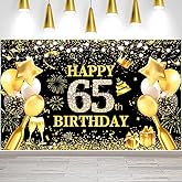 Happy Birthday Backdrop Banner Men Women 65th Birthday Decorations Black Gold 65 Years Old Party Decor Supplies Outdoor Indoor Decoration Banner Background Poster Photo Booth Props Supplies