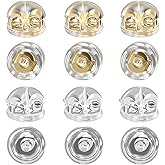 Shimmeroo 12PCS Clear Flat Earring Backs, Comfortable Soft Silicone Flat Earing Backs Replacement, Secure Gentle on Skin Earring Backings for Stud Locking(Gold,Silver)