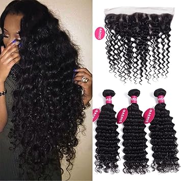 Amazon Com Dachic 8a Deep Wave 3 Bundles With Frontal Closure