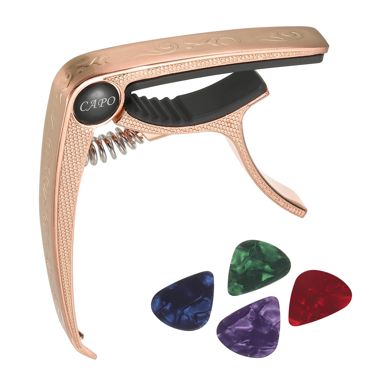 PATIKIL Guitar Capo Aluminum Alloy Rose Gold Color Capo with 4 Picks for Acoustic Electric Guitars Ukulele