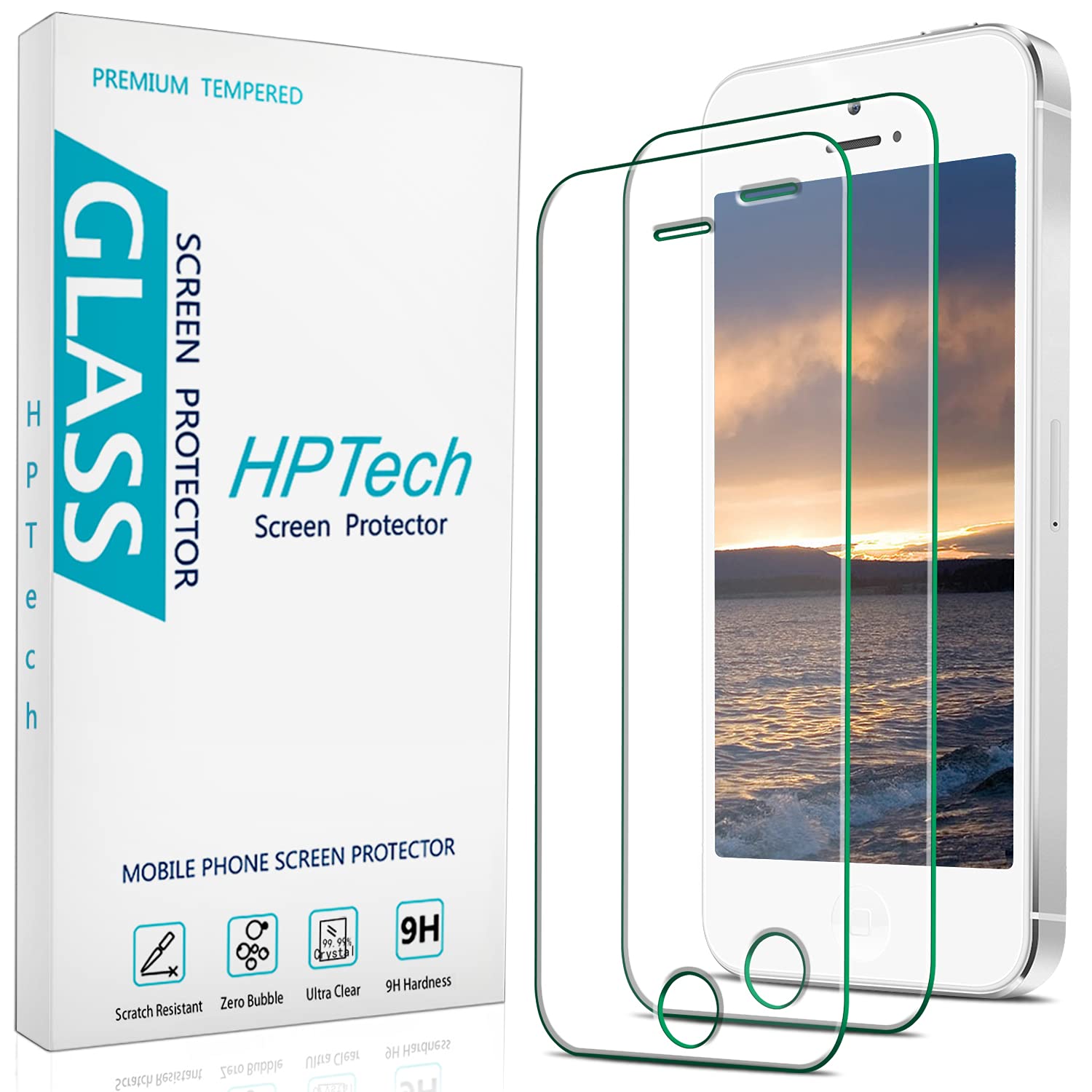 Photo 1 of HPTech 2-Pack Tempered Glass For iPhone SE 2016, iPhone 5S, iPhone 5, iPhone 5C Screen Protector, Easy to Install, Bubble Free, 9H Hardness