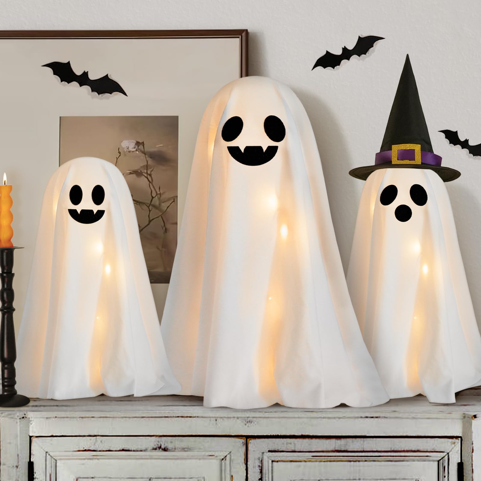 Photo 1 of Halloween Decorations Indoor - 3 Packs DIY Light-Up Spooky Ghosts with String Lights, Witch Hats, Crafts Kits for Halloween Decor Indoor Party Home Table Mantel Room Kitchen Office