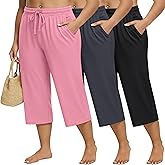 Huukeay 3 Pack Women's Plus Size Capris Wide Leg Yoga Capri Sweatpants Drawstring Loose Fit Summer Cropped Pants with Pockets