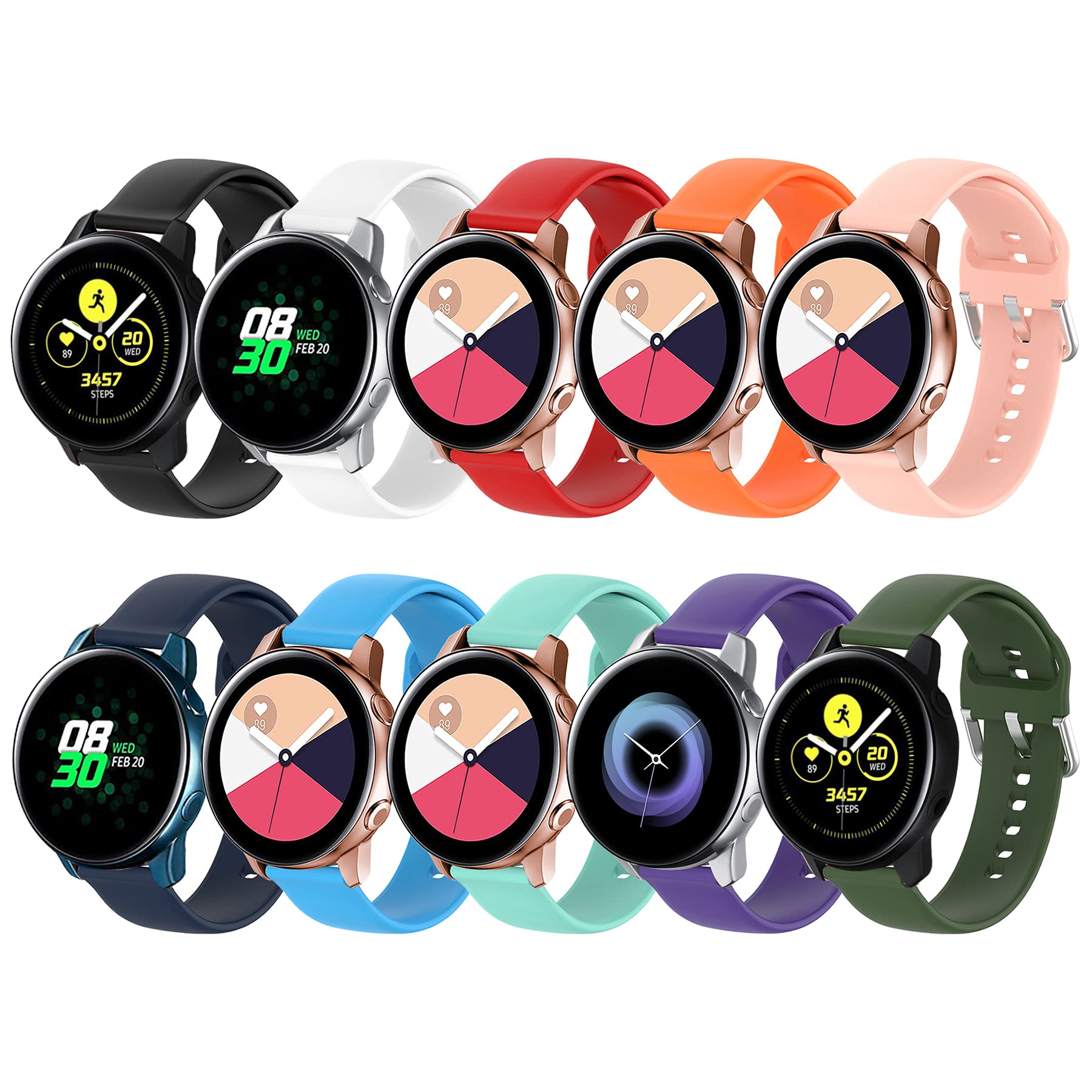 BDIG 10PCS Straps Compatible for Amazfit GTS, Galaxy Watch Active/Active2 40mm 44mm, 20mm Sport Silicone Bracelet Wrist Strap for Galaxy Watch 3 41mm/Amazfit GTR 42mm/Amazfit GTS/GTS 2