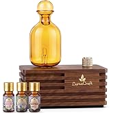 Waterless Essential Oil Diffuser for Home with 3 Oils, 4 Modes | Wood &amp; Glass Nebulizing Scent Diffuser for Large Rooms, Cordless Oil Nebulizer for Home &amp; Office, Aromatherapy Gift, Amber