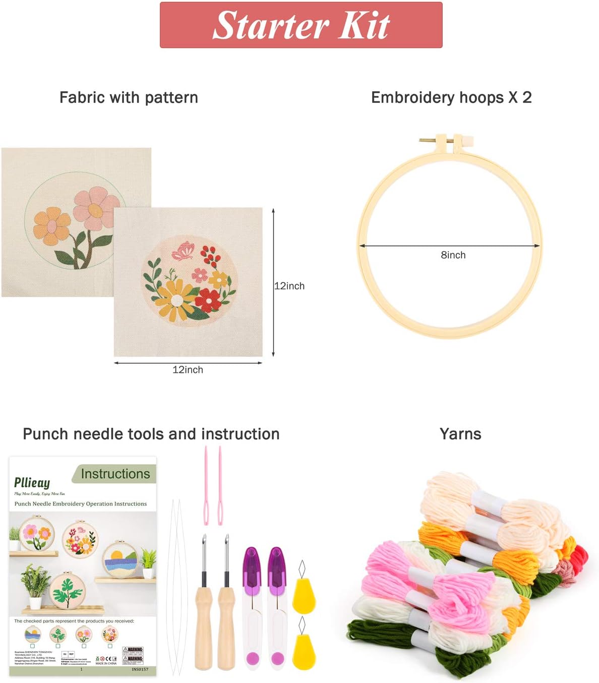Pllieay 2 Set Punch Needle Embroidery Starter Kits include Instructions, Punch Needle Fabric with Pattern, Yarns - Image 4