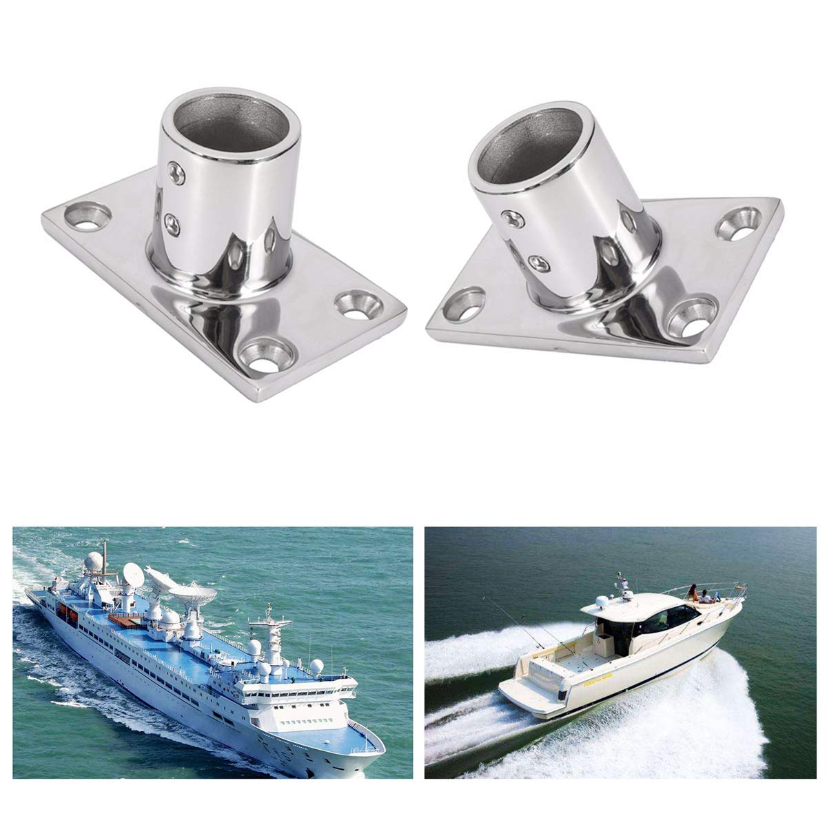 Boat Marine Yacht Stainless Hand Rail Round Base 60°Fittings for 22mm