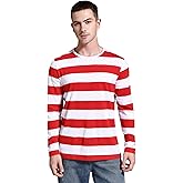 Mens Striped Shirt Wide Stripes Long Sleeve Crew Neck Tees Tops Casual