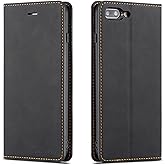 QLTYPRI for iPhone 7 Plus 8 Plus Case, Premium PU Leather Cover TPU Bumper with Card Holder Kickstand Hidden Magnetic Adsorption Shockproof Flip Wallet Case - Black