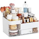 White Makeup Organizer With Drawers,Large Skincare Organizers for Countertop,Desk,Dresser,Plastic Bathroom Counter Organizer for Brush,Palettes,Perfume,Beauty Products Organization,Skin Care Storage