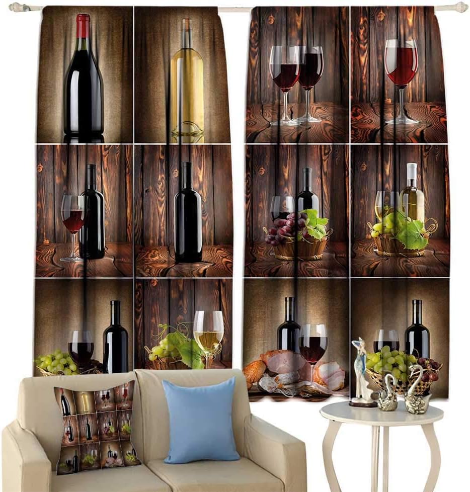 Classic Wine Printed Curtains Wine Themed Collage on Wooden