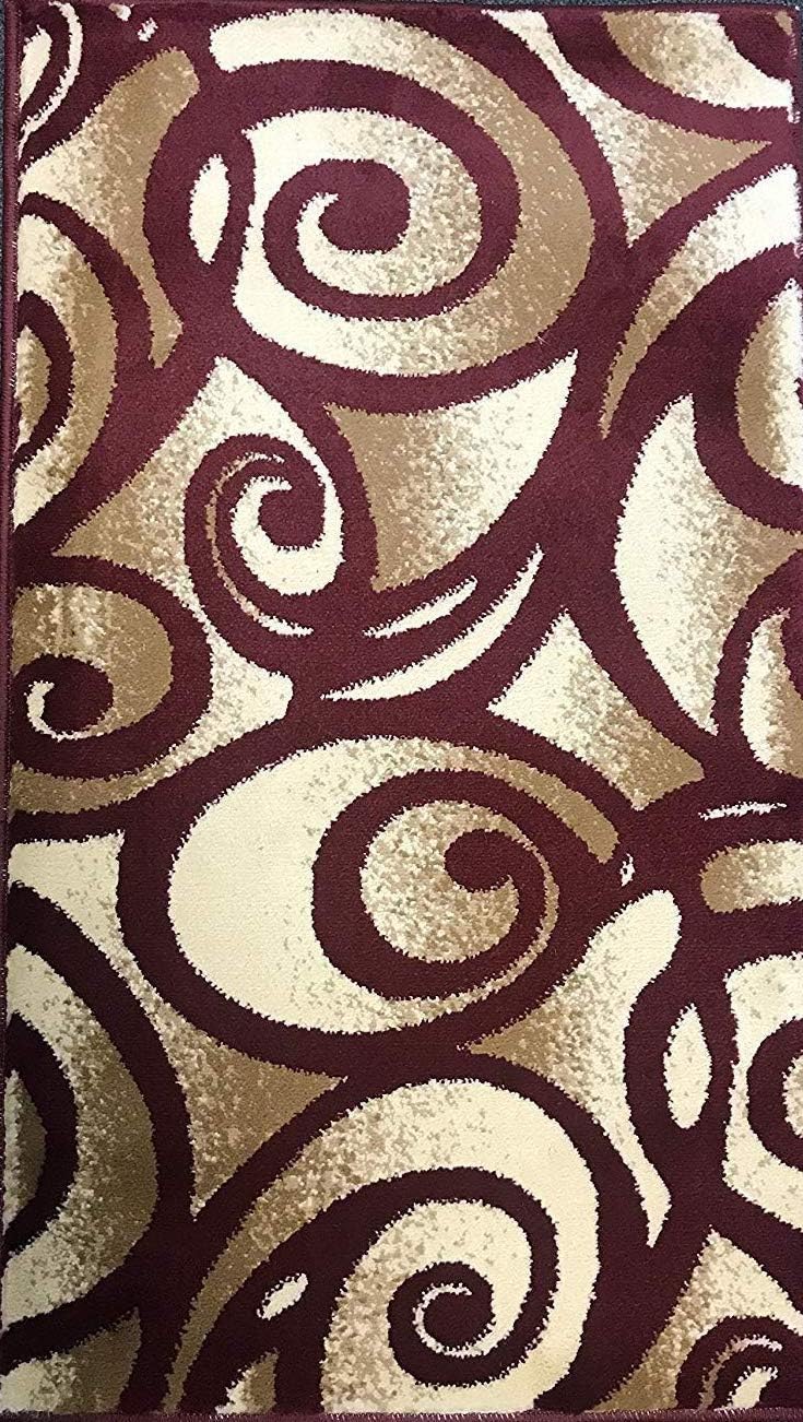 Bellagio Modern Contemporary Doorway Mat Area Rug 256,000 Point Burgundy Swirl Design 341 (2 Feet X 3 Feet 4 Inches)