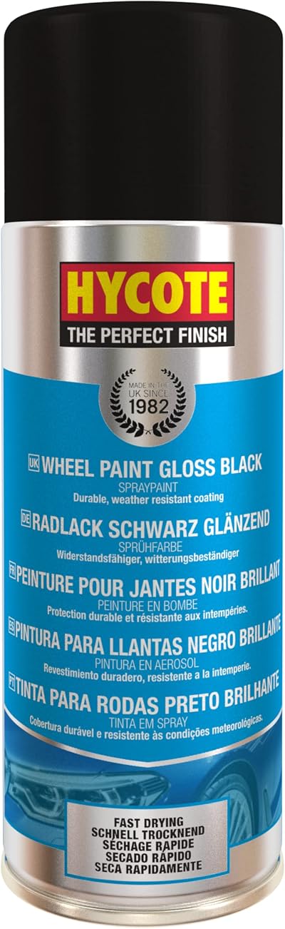 Hycote Gloss Black Aerosol Wheel Spray Paint 400ml Fast Drying Plastic Metal