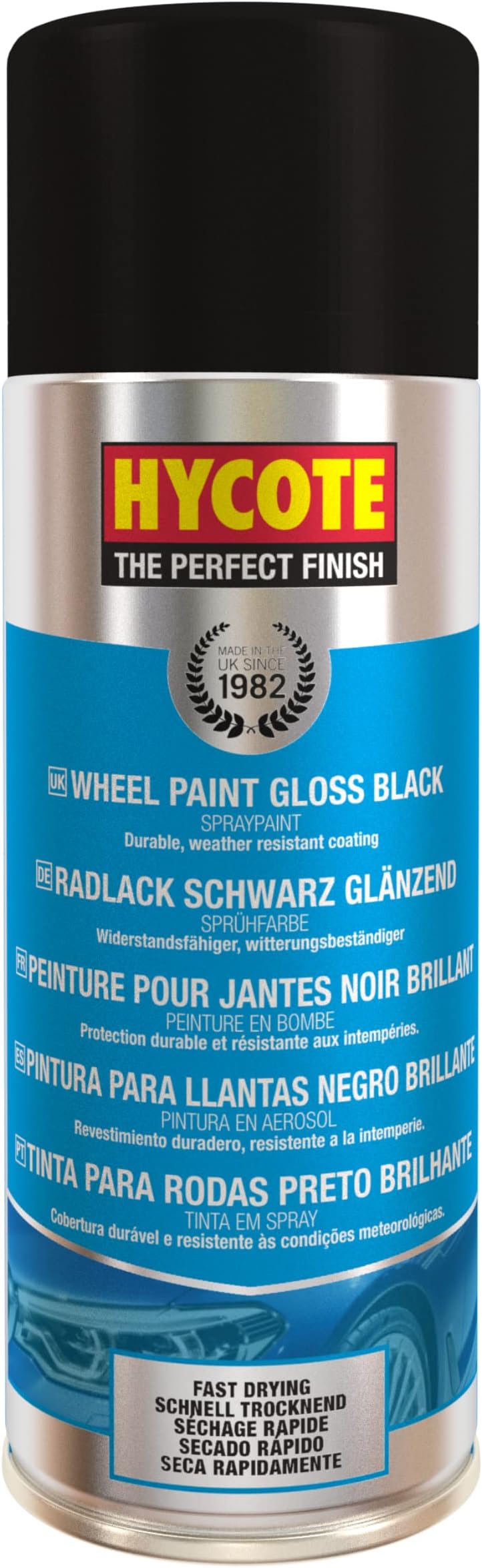 Hycote Gloss Black Aerosol Wheel Spray Paint 400ml Fast Drying Plastic Metal
