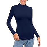 SHEIUGU Women’s Long Sleeve Mock Turtle Neck Tops Basic Stretchy Fitted Underwear Layer Tee Shirts(Navy Blue-A-Medium)