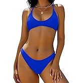ZAFUL Women's Tie Back Padded High Cut Bralette Bikini Set Two Piece Swimsuit