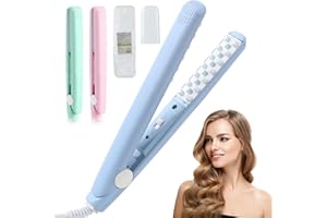 EMIBROF Mini Dual Purpose Curling Iron, Portable Mini Wave Hair Curling Iron Root Lifter and Volume Enhancer, Portable Travel Curlings Wand, 2 in 1 Minis Curlings Irons for Short and All Hair Types（Blue）