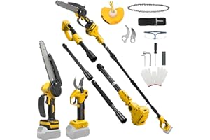 8 Inch Mini Chainsaw with Extension Pole and 30 mm Electric Secateurs Compatible with Dewalt 20V Battery, 4-in-1 Garden Tool 