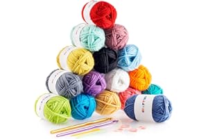 CRAFTISS 16x20g Acrylic Yarn Mini Skeins - 700 Yards of Soft Yarn for Crocheting and Knitting Craft Project, Assorted Starter Crochet Yarn Bulk Kit for Adults and Kids