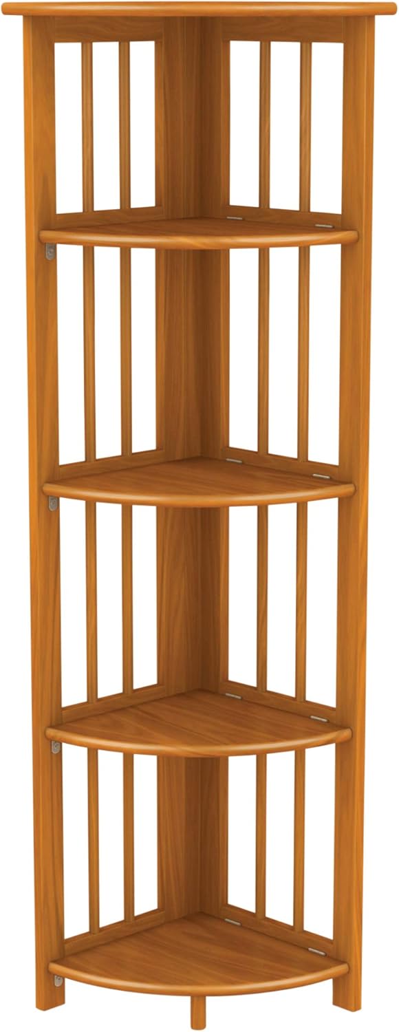 Stony-Edge Corner Folding Bookcase, Easy Assembly Bookshelf for Home Office Storage. 51” Honey Oak