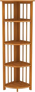 Stony-Edge Corner Folding Bookcase, Easy Assembly Bookshelf for Home Office Storage. 51” Honey Oak