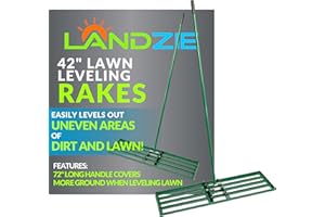 Landzie Lawn Leveling Rake - 42 Inch Wide 72 Inch Handle Powder Coated Yard, Garden, and Lawn Leveling Tool - Professional Lawn Care Landscaping Tools
