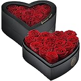 HERBMOTG 16 Forever Flowers in Heart Shaped Box - Preserved Roses Romantic Gifts for Her, Valentine’s Day, Anniversary, Wedding (Wine)
