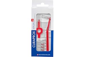 Premium Interdental Brushes - Curaprox Prime CPS 07 Red - Interdental Flosser -5 Brushes With 1 Small Handle and 1 Long Handl