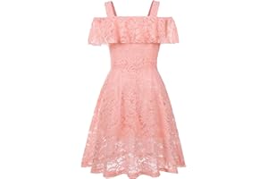 binboll Girls Dress Sweet & Cute Puff Sleeve Square Neck Ruffle Dot Ruffle Swing Dress 5-14