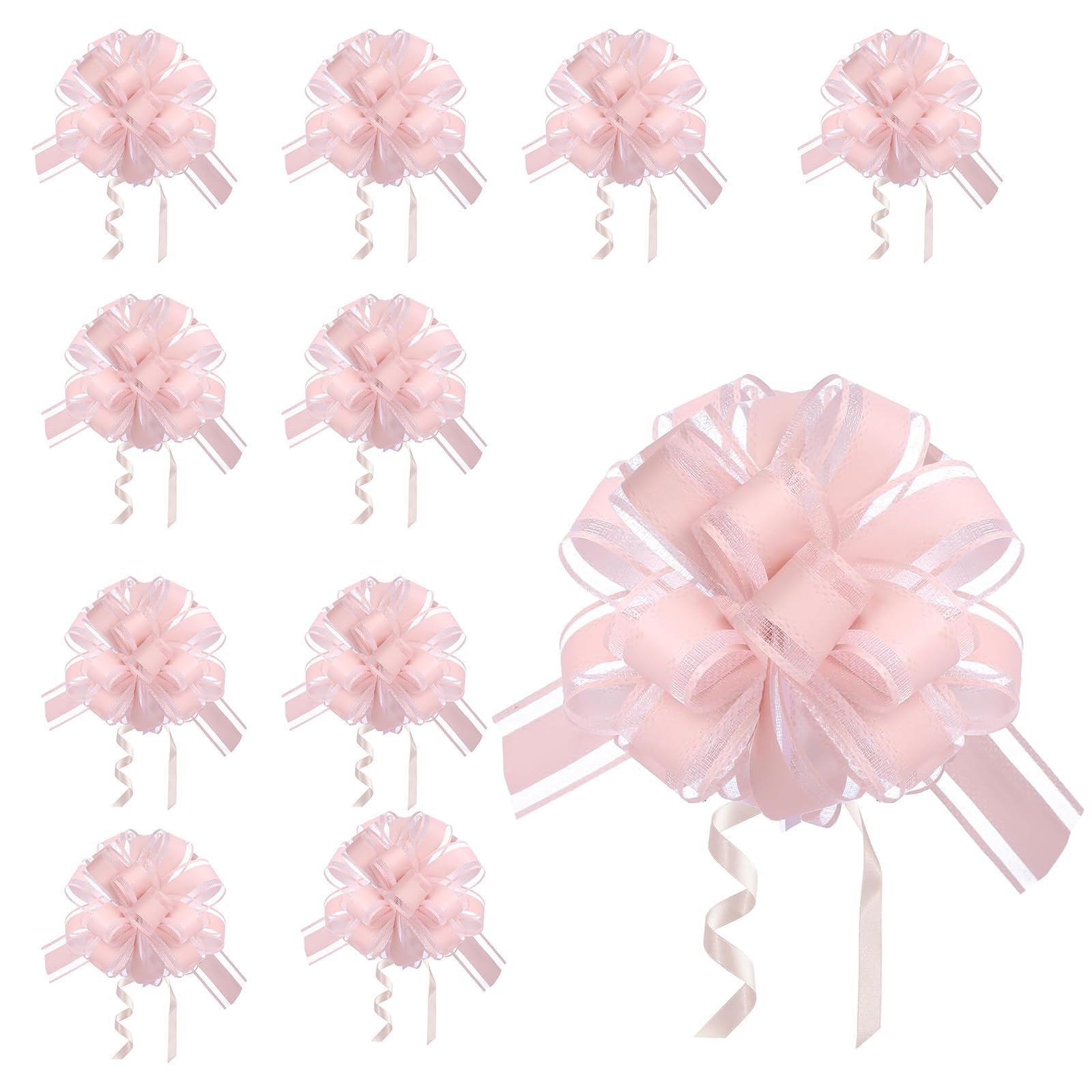 RJFUJP 10 Pcs Pink Bows for Gift Wrapping, 4inch Bows for Gift Wrapping, Pull Bows for Presents and Hampers, Pink Bows Use for Wedding/Valentine's Day Gift, Birthdays Gift Decoration, Cars, Baskets ﻿