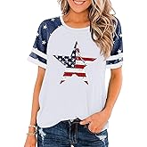 4th of July Shirt Women USA American Flag T Shirt Casual Short Sleeve Graphic Patriotic Tee Tops-Star XL