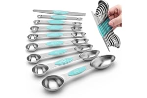 AGUMINY Magnetic Measuring Spoons Set Stainless Steel with Leveler, Stackable Metal Tablespoon Measure Spoon for Kitchen Gadgets Essentials Fits in Spice Jars (Lake blue)