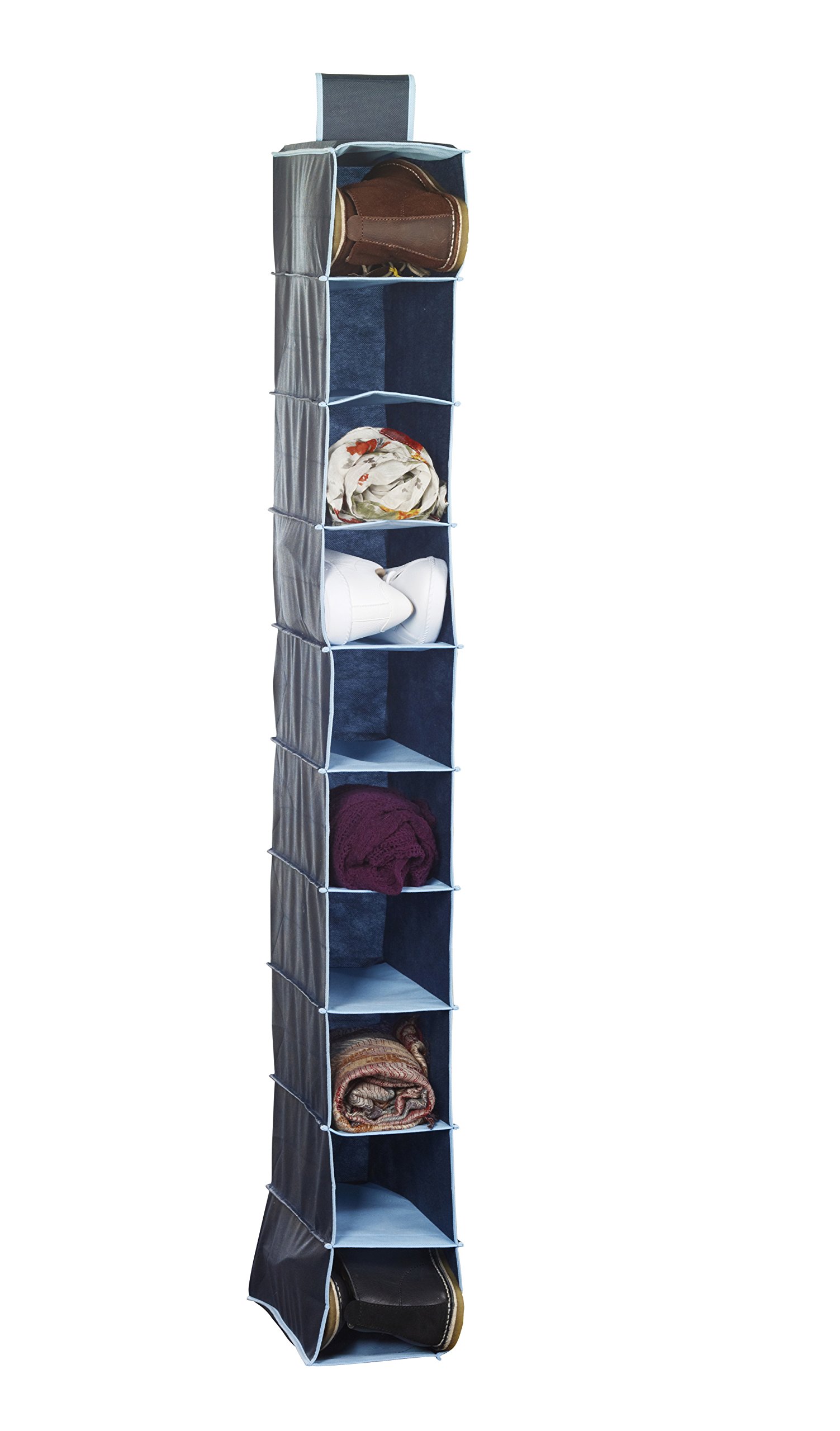 H and L Russel 10 Pocket Shoe Organiser with Trim, Marine Blue
