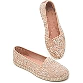 BABUDOG Women's Flats with Flower Embroideried,White Lace Ballet Flats,Comfortable Dress Flats