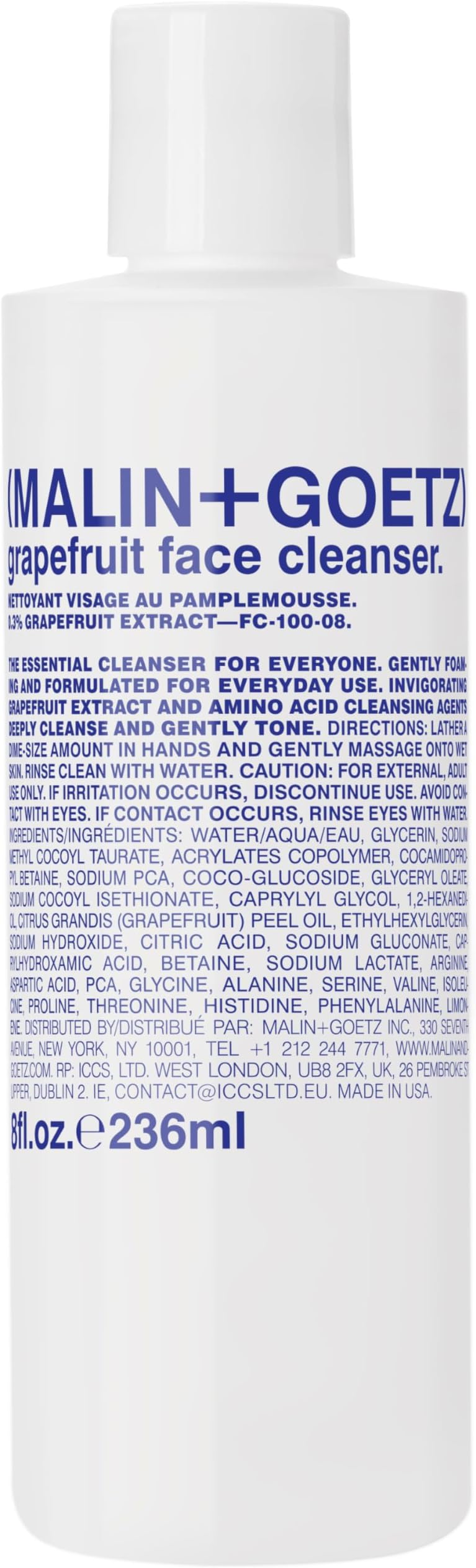MALIN+GOETZ Grapefruit Face Cleanser 236ml Gentle Foaming Purifying Hydrating