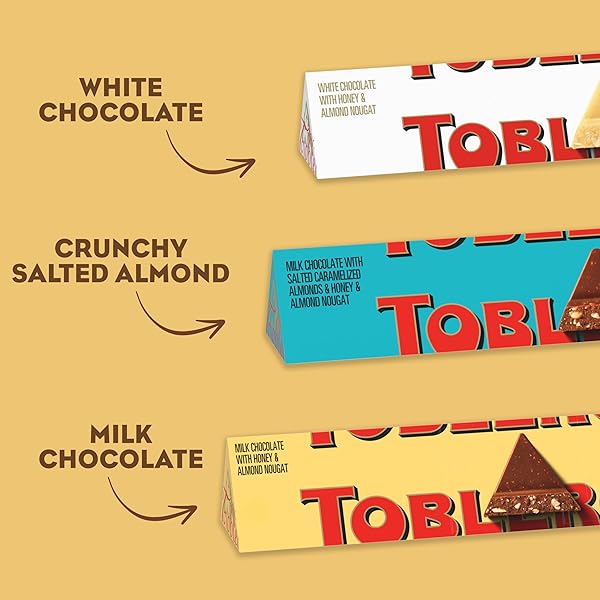 TOBLERONE ASSORTED CHOCOLATE BARS VARIETY PACK (MILK, WHITE, & SALTED CARAMELIZED ALMONDS), BULK CHOCOLATE, 1 GIFT BOX (9 BARS)