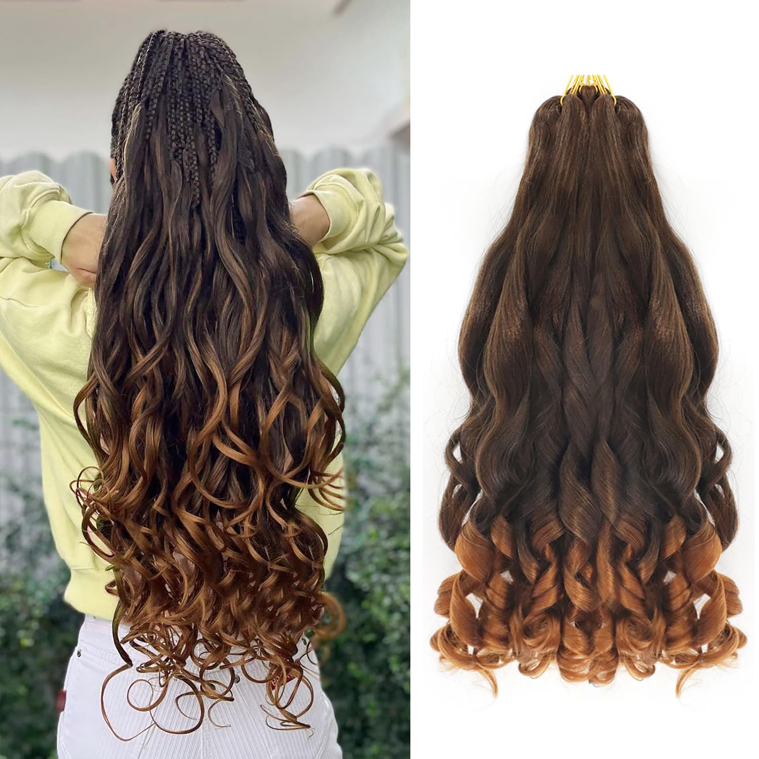 18 inch French Curl Braiding Hair 8 Pack crochet braids hair extensions Curl Braids Crochet Hair expression hair french curl braiding hair Extensions Pre Stretched Bouncy Braiding Hair(18 Inches, T30) — image 1